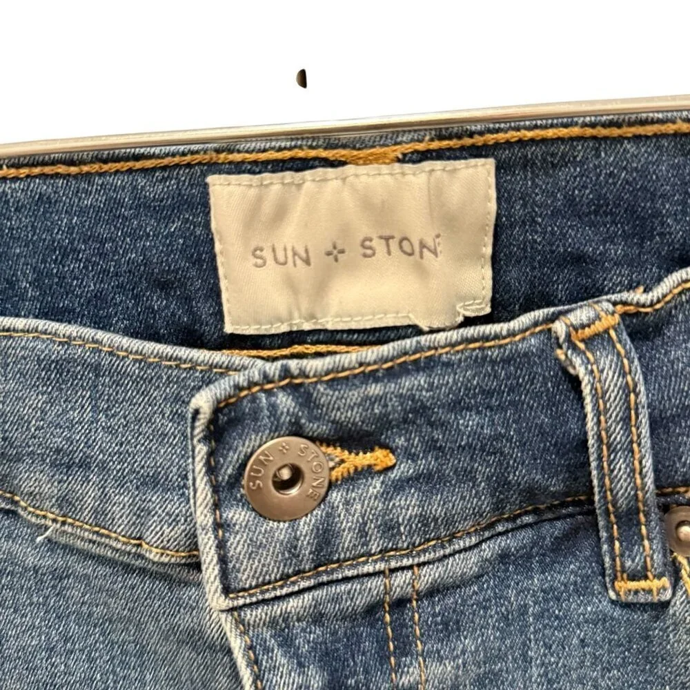 Sun + Stone Mens Distressed Slim-Fit Jeans Medium Wash Blue 32W